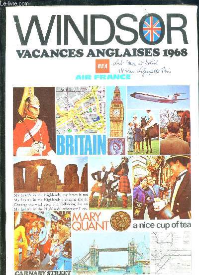 1 BROCHURE: WINDSOR VANCANCES ANGLAISES 1968- AIR FRANCE- Texte an anglais