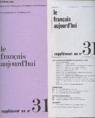 LE FRANCAIS AUJOURD'HUI SUPPLEMENT AU N31