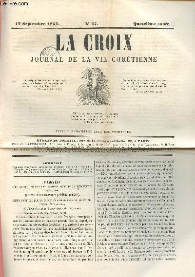 LA CROIX N37 - 12 SEPTEMBRE 1862