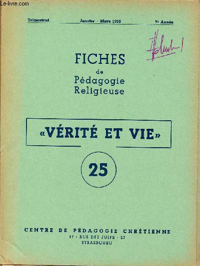 FICHE DE PEDAGOGIE RELIGIEUSE N 25 