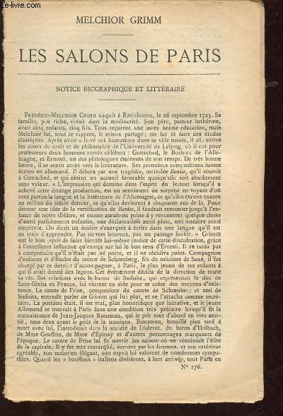 BIBLIOTHEQUE POPULAIRE N176 ; LES SALONS DE PARIS + Notice biographique et littraire