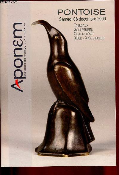 Catalogue de vente aux enchres - 5 dcembre 2009 - Htel des ventes - Pontoise : tableaux - sculpture - objets d'art XIXe- XXe