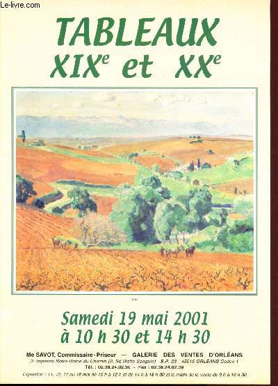 Catalogue de vente aux enchres : 19 mai 2001 - Galerie des ventes d'Orlans : tableaux XIXe et XXe