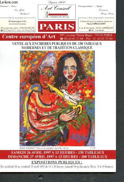 Catalogue de vente aux enchres : 26 et 27 avril 1997 - tableaux modernes et de tradition classique