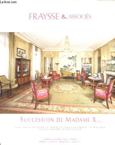 Catalogue de ventes aux enchres -10 Mars 2009 - Htel Drouot - Paris : Succession de Mme X : service de verre en cristal, vase Cladon - huile sur toile - cabriolets poque Louis XV,etc