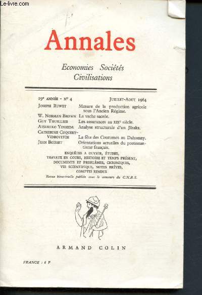 Annales : Economies, socits, civilisations n 4 - 19e anne - Juillet-Aot 1964