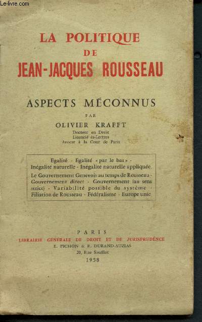 La politique de Jean-Jacques Rousseau : Aspects mconnus