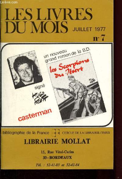 Les livres du mois - Librairie Mollat - Bordeaux : N7 - Juillet 1977 : table mensuelle des nouveautes parues entre le 23 Juin et le 20 Juillet 1977