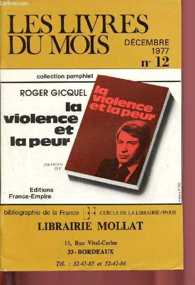 Les livres du mois - Librairie Mollat - Bordeaux : N12 - dcembre 1977 : table mensuelle des nouveautes parues entre le 24 Novembre et le 21 dcembre 1977