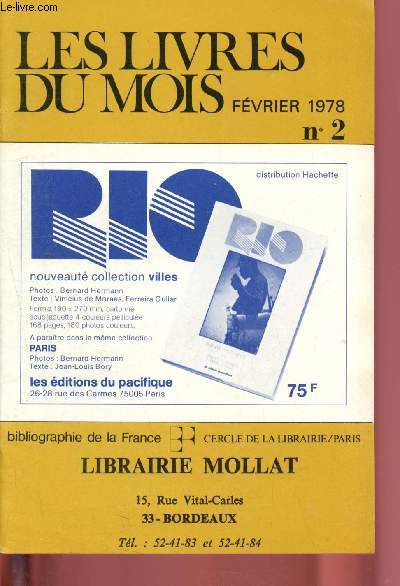 Les livres du mois - Librairie Mollat - Bordeaux : N2 - fvrier 1978 : table mensuelle des nouveautes parues entre le 19 janvier et le 15 fvrier 1*978