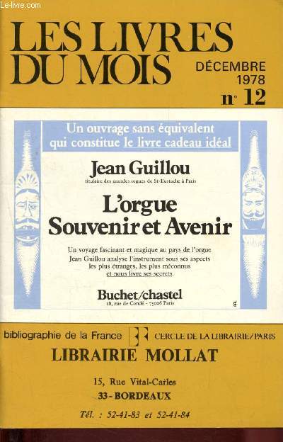 Les livres du mois - Librairie Mollat - Bordeaux : N 12 - dcembre 1978 : table mensuelle des nouveautes parues entre le 23 novemlbre et le 20 dcembre 1978
