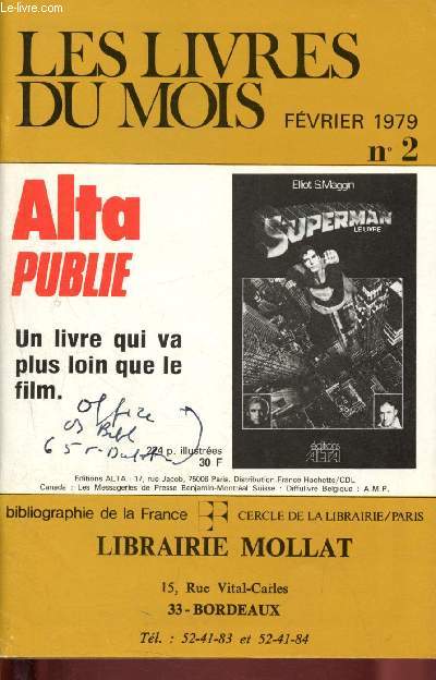Les livres du mois - Librairie Mollat - Bordeaux : N 2 - Fvrier 1979 : table mensuelle des nouveautes parues entre le 25 janvier et le 21 fvrier 1979