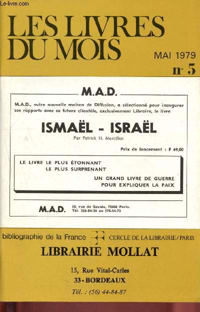 Les livres du mois - Librairie Mollat - Bordeaux : N 5 - mai 1979 : table mensuelle des nouveautes parues entre le 19 avril et le 23 mai 1979