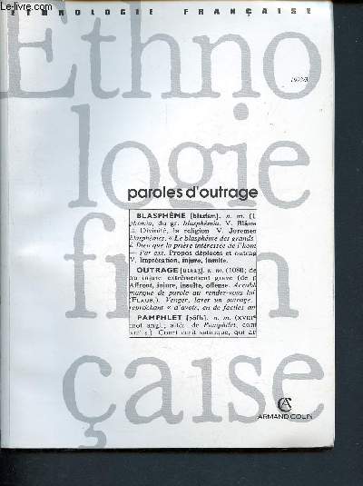 Ethnologie franaise - 1992 N 3 - Paroles d'outrage, blasphme, pamphlet