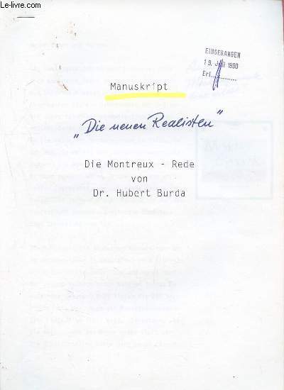 Manuskript - die neuen realisten - die montreux- rede von Dr. Hubert Burda
