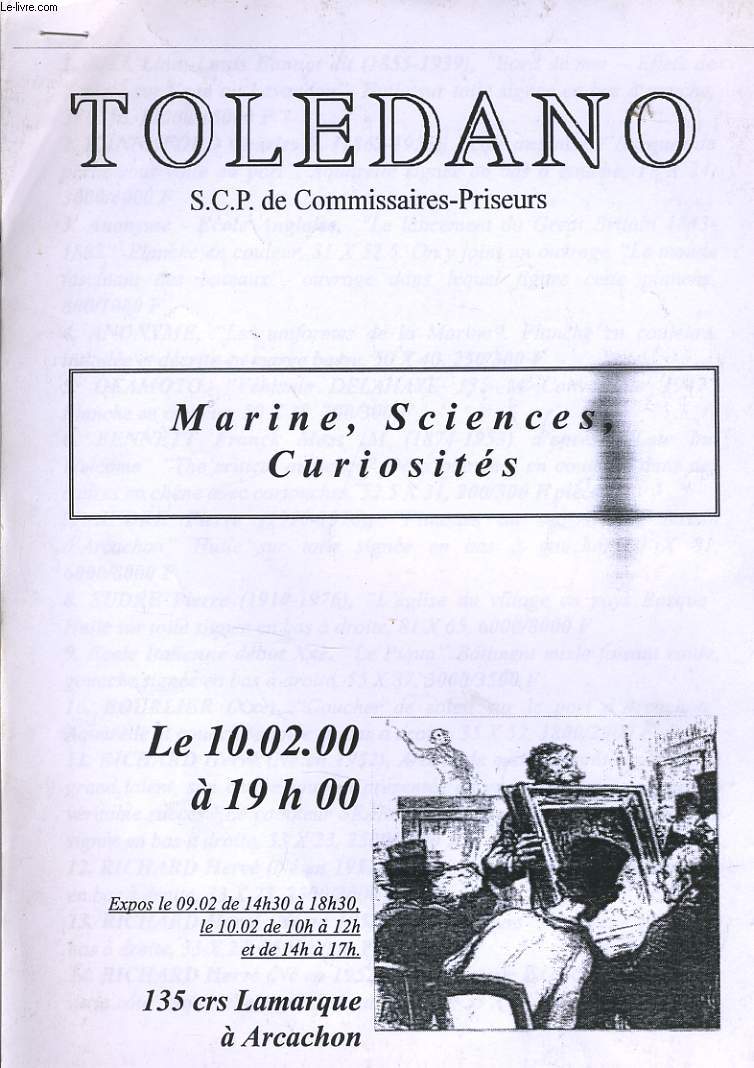 CATALOGUE DE VENTE MARINE, SCIENCES, CURIOSITE le 10 fvrier 2000  Arcachon