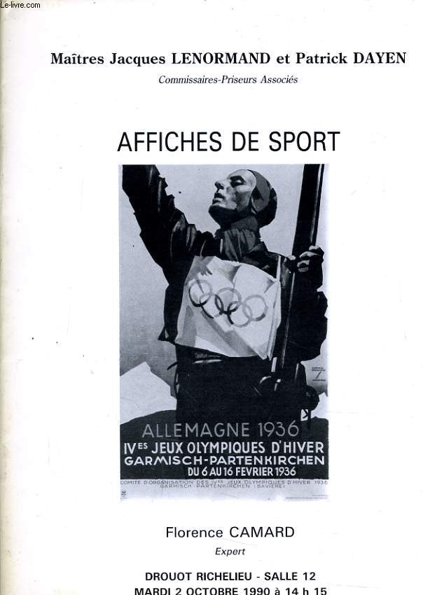 CATALOGUE DE VENTE AUX ENCHERES : Affiches de sport le mardi 2 octobre 1990  l'htel Drouot