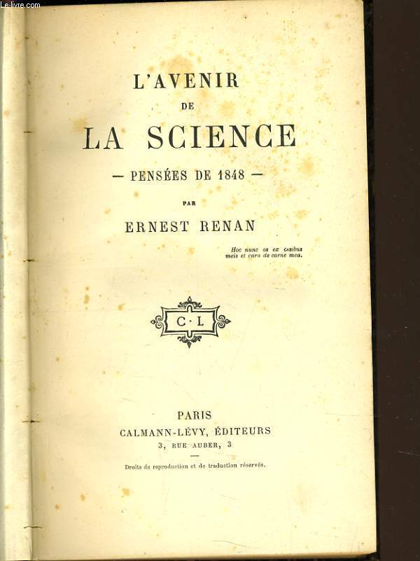 L'AVENIR DE LA SCIENCE penses de 1848