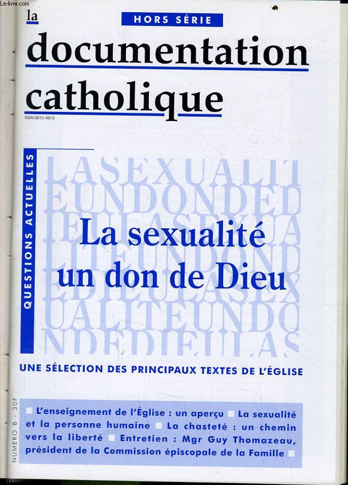 LA DOCUMENTATION CATHOLIQUE hors srie : La sexualit un don de Dieu