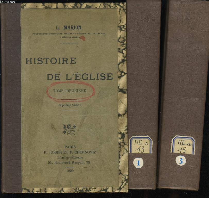 HISTOIRE DE L'EGLISE en 3 tomes