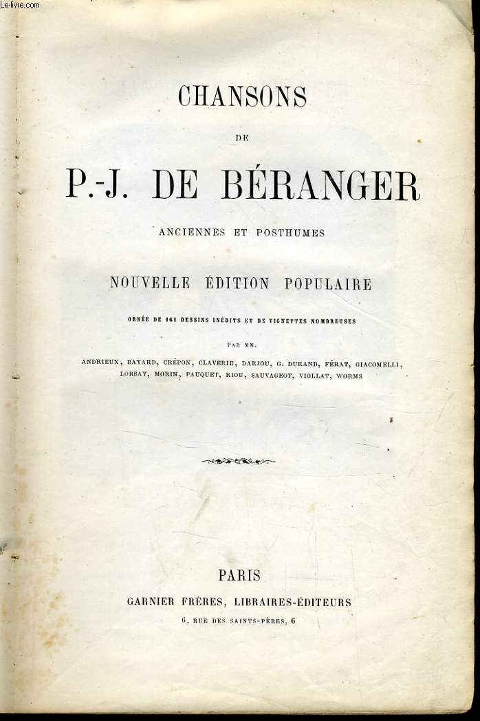 CHANSONS DE P.J. BERANGER anciennes et posthumes