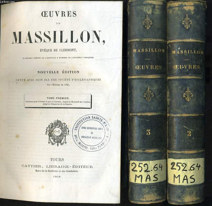 OEUVRES DE MASSILLON en 3 tomes - revue avec soin par une socit d'ecclsiastiques sur l'dition de 1745