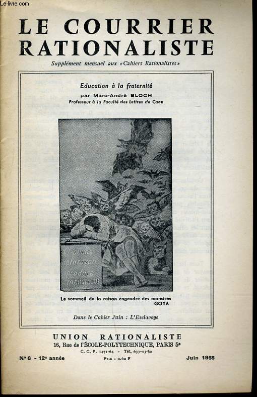 LE COURRIER RATIONALISTEn6 (dans le cahier Juin : l'esclavage) : Education la fraternit