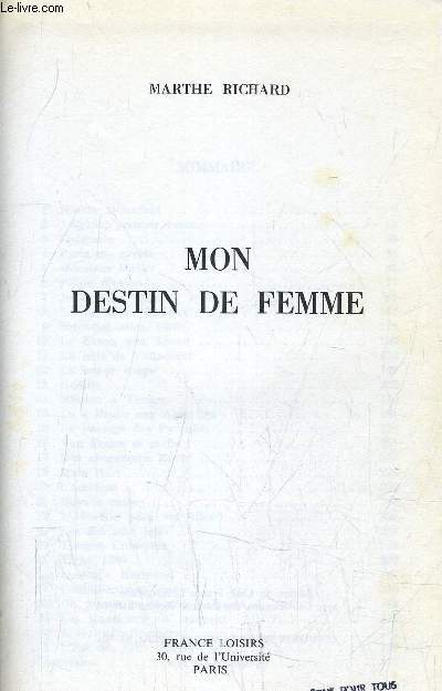 MON DESTIN DE FEMME.