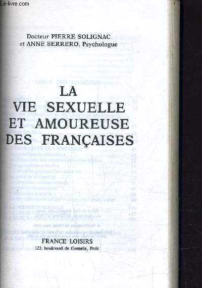 LA VIE SEXUELLE ET AMOUREUSE DES FRANCAISES.