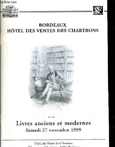 BORDEAUX HOTEL DES VENTES DES CHARTRONS - LIVRES ANCIENS ET MODERNES - SAMEDI 27 NOVEMBRE 1999 - N144.