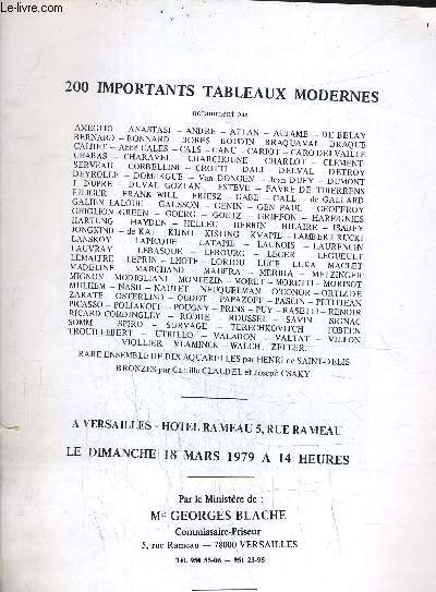 CATALOGUE VENTES AUX ENCHERES - 200 IMPORTANTS TABLEAUX MODERNES - A VERSAILLES HOTEL RAMEAU LE DIMANCHE 18 MARS 1979 A 14H.