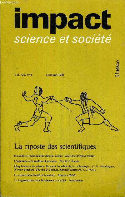 IMPACT SCIENCE ET SOCIETE VOL N20 N2 AVRIL JUIN 1970.