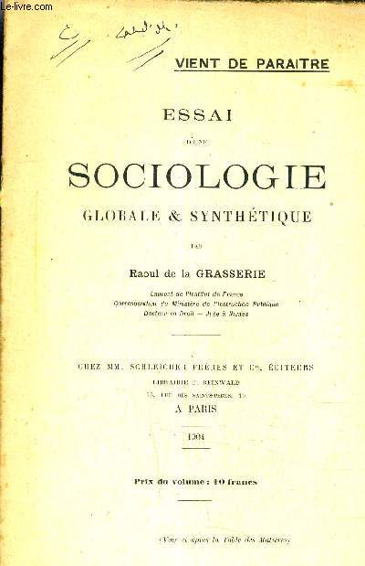 ESSAI D'UNE SOCIOLOGIE GLOBALE & SYNTHETIQUE (TABLE SOMMAIRE)