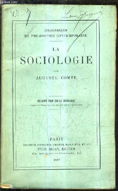 LA SOCIOLOGIE / RESUME PAR EMILE RIGOLAGE.
