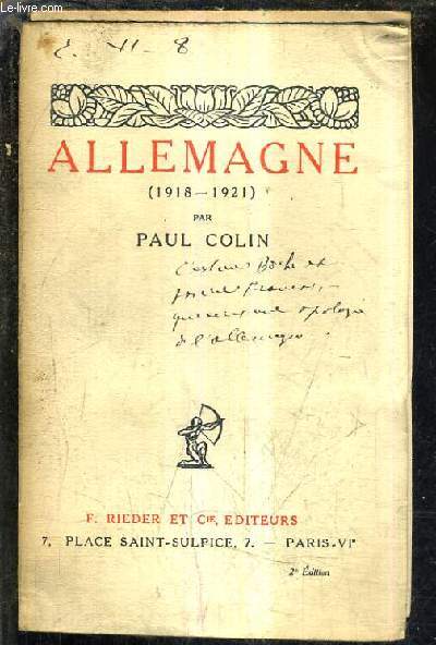 ALLEMAGNE 1918-1921 /2E EDITION.