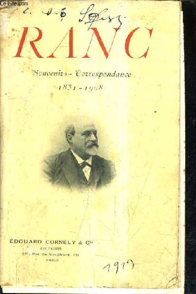 RANC SOUVENIRS CORRESPONDANCE 1831-1908.