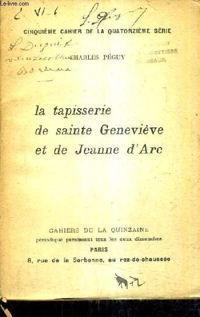 LA TAPISSERIE DE SAINTE GENEVIEVE ET DE JEANNE D'ARC.