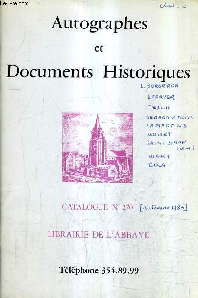 CATALOGUE DE VENTES AUX ENCHERES - LIBRAIRIE DE L'ABBAYE CATALOGUE N270.