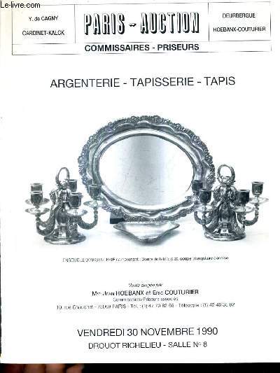 FASCICULE DE VENTES AUX ENCHERES - ARGENTERIE TAPISSERIE TAPIS - 30 NOVEMBRE 1990 DROUOT RICHELIEU SALLE 8.