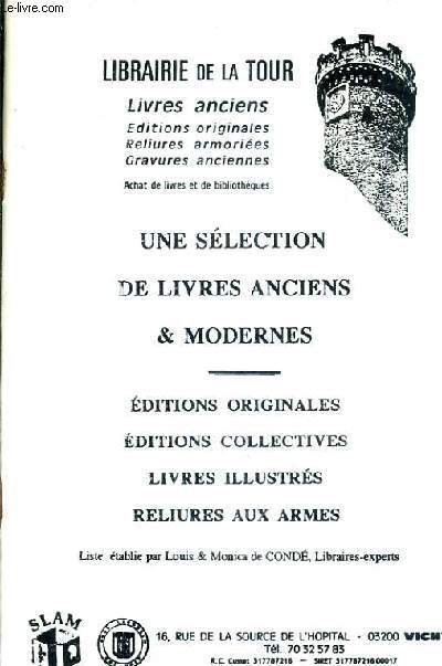 CATALOGUE DE LA LIBRAIRIE DE LA TOUR LIVRES EDITIONS ORIGINALES RELIURES ARMORIEES GRAVURES ANCIENNES - UNE SELECTION DE LIVRES ANCIEN & MODERNES.