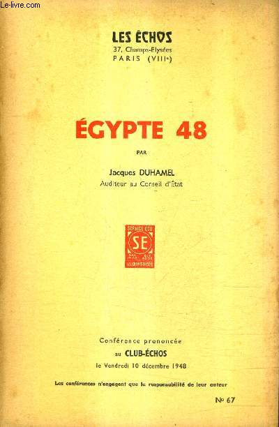 EGYPTE 48 / COLLECTION LES ECHOS N67 .