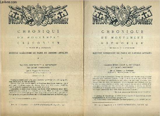 CHRONIQUE DU MOUVEMENT GREGORIEN N3-4 + N5 SUPPLEMENT A LA REVUE GREGORIENNE MAI AOUT 1958 - valeur spirituelle & artistique du chant grgorien par Auguste le Guennant .