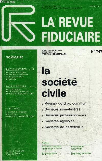 LA SOCIETE CIVILE - LA REVUE FIDUCIAIRE N747 SUPPLEMENT AU 2191