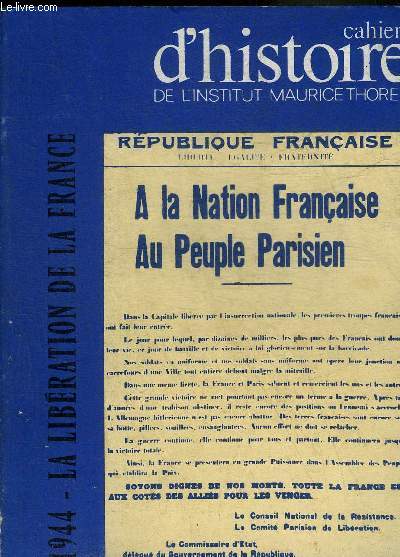 CAHIERS D'HISTOIRE DE L'INSTITUT MAURICE THOREZ N8-9 1974 - 1944 LA LIBERATION DE LA FRANCE.