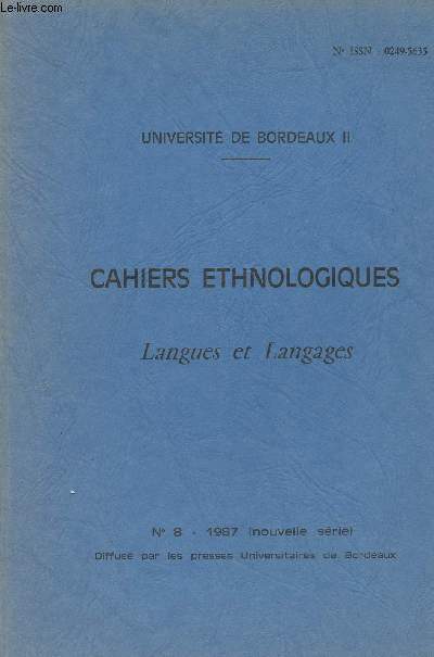 Cahiers ethnologiques - Langues et langages n8 Universit de Bordeaux II