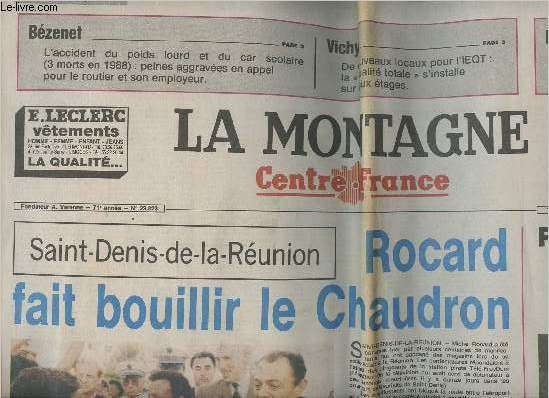 La Montagne, Centre France n23823 71e anne lundi 18 mars 91 - Saint-Denis-de-la-Runion - Rocard fait bouillir le Chaudron - Rfrendum sovitique oui, mais... - Yougoslavie 