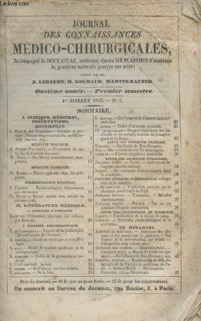 Journal des connaissances mdico-chirurgicales - 11e anne - Premier semestre - 1er juillet 1843  dcembre 1843 - N1  6 et Deuxime semestre - 1er janvier 1844  juin 1844 - N1  6