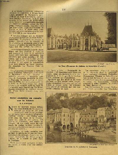 LA REVUE DU TOURING CLUB DE FRANCE N465, AOUT 1933, 43e ANNEE. LE REGNE DE LA BICYCLETTE POLYMULTIPLIEE par EDMOND CHAIX / LE BIOU D'ARBOIS par J.A. GIRARD / MANIFESTATION AERIENNE D'AUXERRE, LA FTE DE PRINTEMPS A PARIS ET LYON, CROIZIERE EN CANO...
