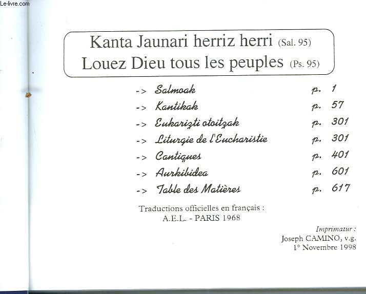 KANTA JAUNARI HERRIZ HERRI (Sal. 95) / LOUEZ DIEU TOUS LES PEUPLES (Ps. 95).