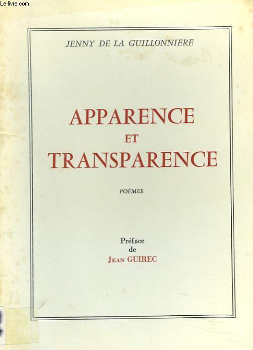 APPARENCE ET TRANSPARENCE. POEMES. + ENVOI DE L'AUTEUR.